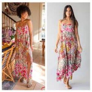 EUC Natural Life Patti Side Slit Maxi Dress Vintage Summer Floral Motif SZ L/XL